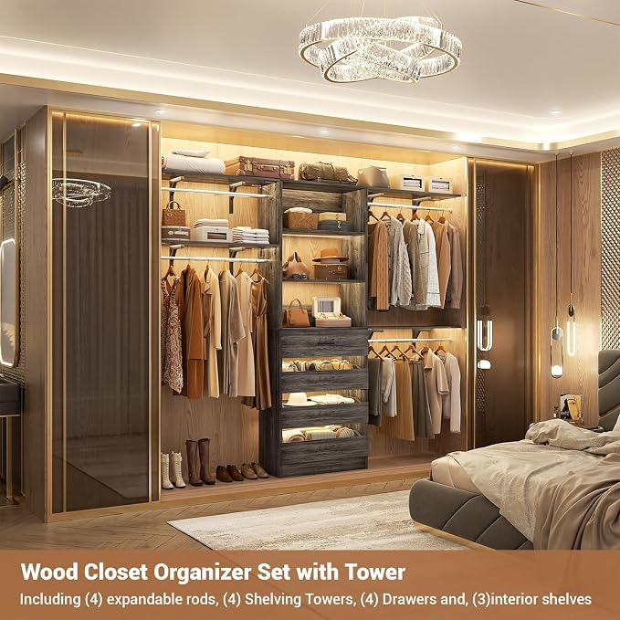 Aheaplus Closet System with 4 Drawers, 8FT Wood Closet Organizer System - Image 5