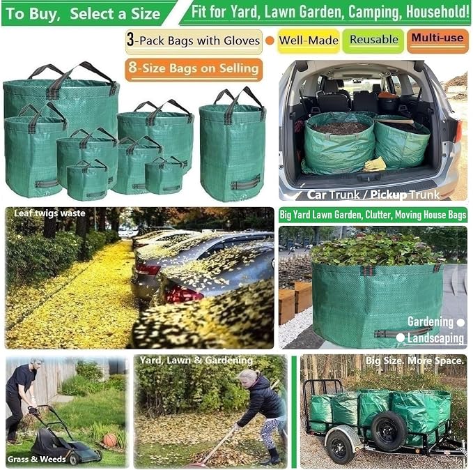 Professional 3-Pack 106 Gallon Large Lawn Garden Bags Reusable Yard Waste Bags - Image 2