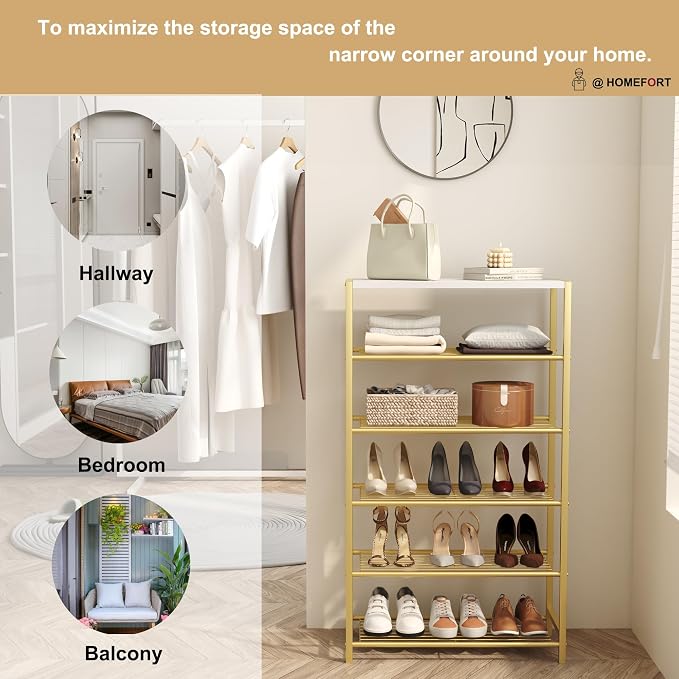 HOMEFORT Shoe Rack 6-Tier, Shoe Storage Shelf, Industrial Shoe Tower, Narrow - Image 4