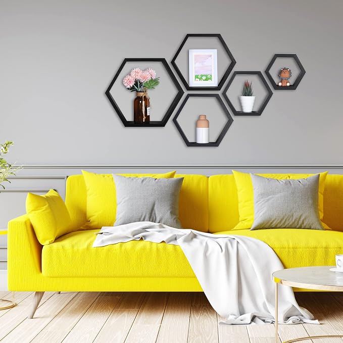 Hexagon Shelves, Floating Wall Shelf, Honeycomb Octagon Cube Shelves Wood | - Image 2