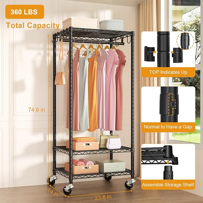 FUTASSI P6 Mini Rolling Clothes Rack Heavy Duty, Clothing Racks - Image 6