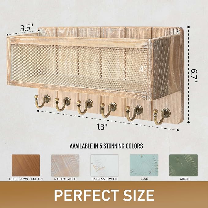 Rebee Vision Pine Wood Mail and Key Holder - Image 2