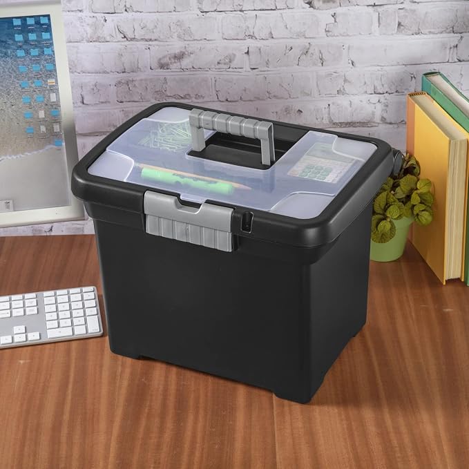15" L x 10 7/8" W x 11 1/2" H Plastic Storage Bin Portable File Box, Stackable - Image 6