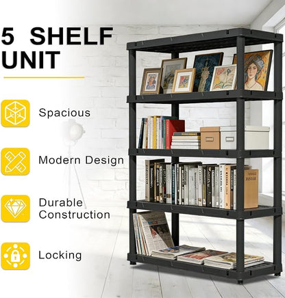 72”H Plastic Garage Storage Shelves, 5-Tier Heavy Duty Plastic Shelving - Image 7