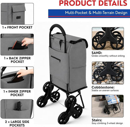 Shopping Cart, Super Loading Stair Climber 220 lbs Capacity, Grocery Foldable - Image 5