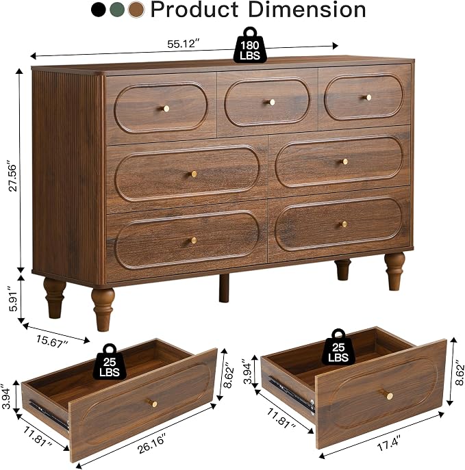 ORRD Fluted 7 Drawer Dresser for Bedroom, Modern Mid Century Chest of Drawers - Image 2