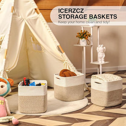 ICERZCZ 11 Inch Cube Storage Bins, Organizer Woven Cotton Rope Square Baskets - Image 6