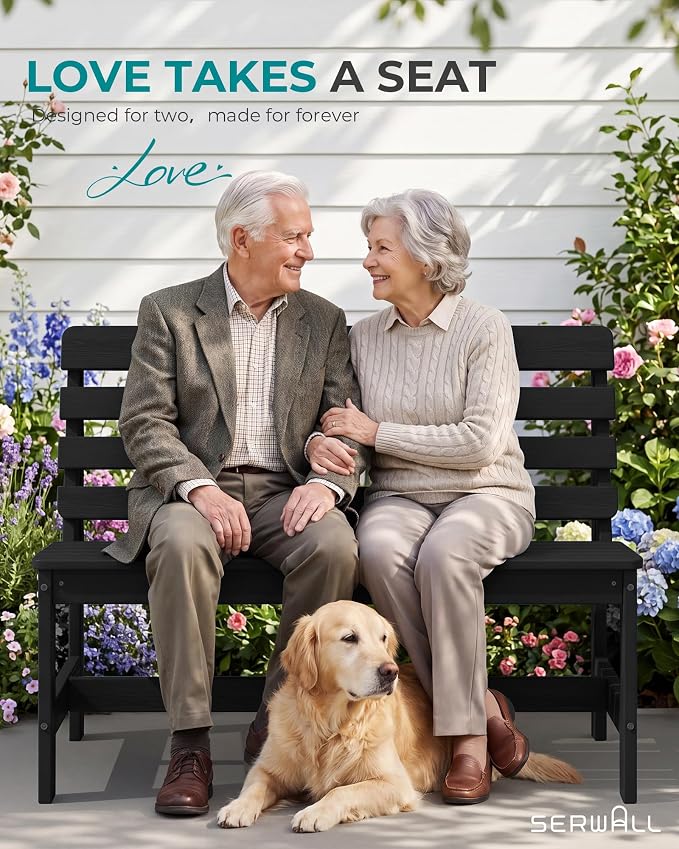 SERWALL Armless Outdoor Bench, All Weather HDPE Porch Bench, 2 Pack, Suitable - Image 5