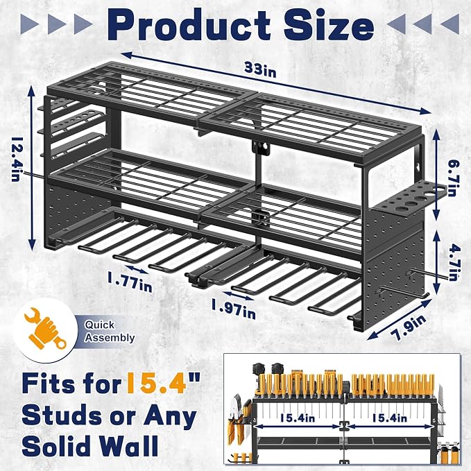 Power Tool Organizer Wall Mount, 300Lbs Load 3 Layer Heavy Duty Metal Tool Shelf - Image 2