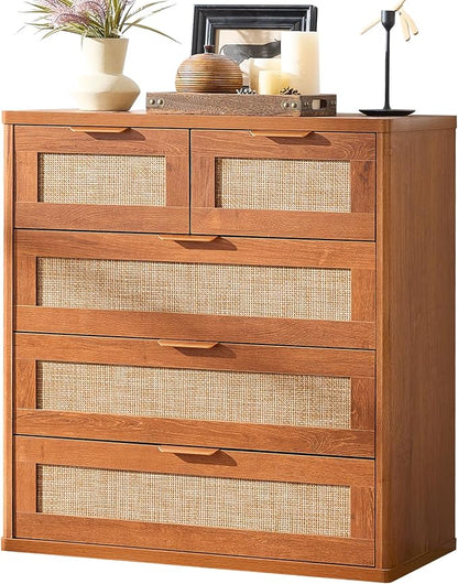 LEYAOYAO Rattan Dresser for Bedroom, 33.5" Tall Chest of Drawers, Modern 5 by LEYAOYAO-Findtheshiningpointofyourideallife%EF%BC%81