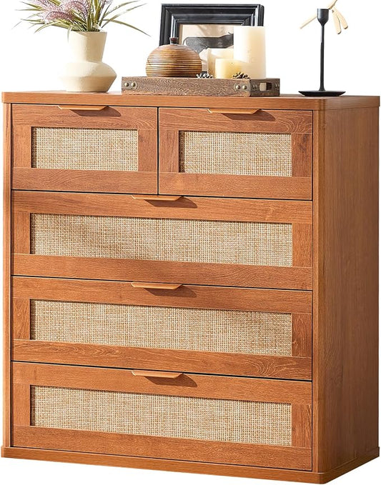 LEYAOYAO Rattan Dresser for Bedroom, 33.5" Tall Chest of Drawers, Modern 5 by LEYAOYAO-Findtheshiningpointofyourideallife%EF%BC%81