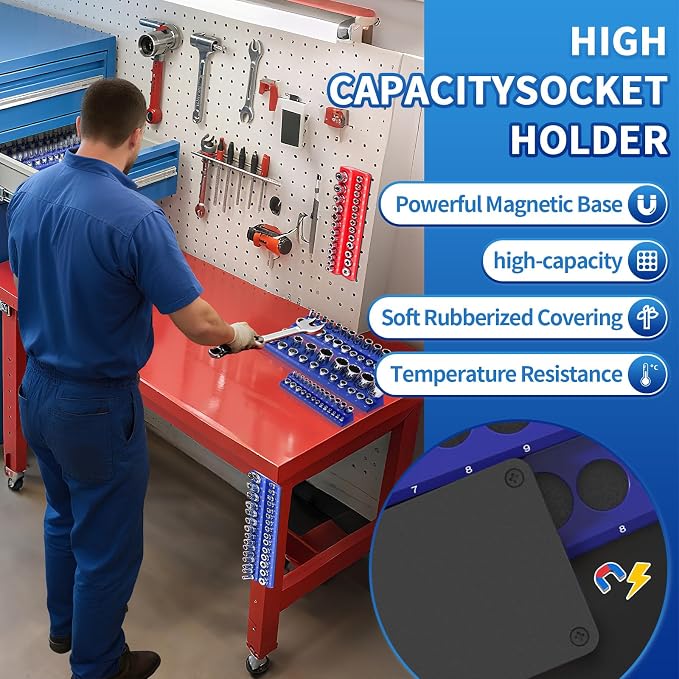 8PS Magnetic Wrench and Socket Organizer Set, Tool Trays 1/4", 1/2" Tool Box - Image 4