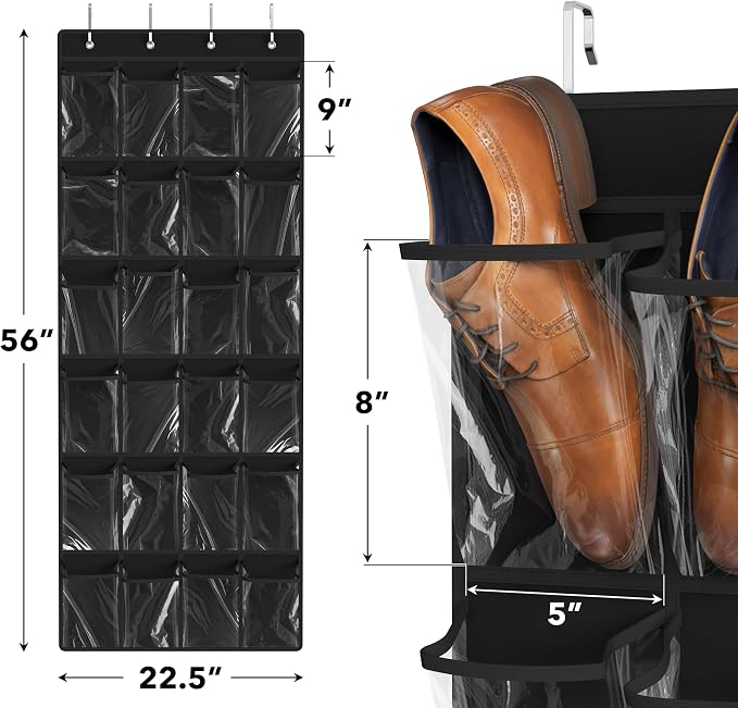 Simple Houseware 24 Pockets Large Clear Pockets Over The Door Hanging Shoe - Image 2