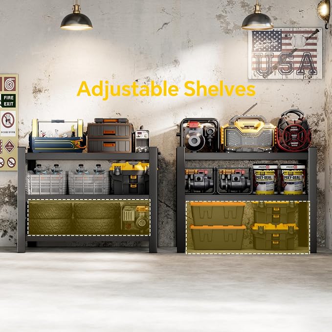 CJF Metal Storage Shelves, 3-Tier Garage Shelving Unit, Heavy Duty Adjustable - Image 8