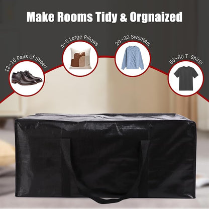 Extra Large Moving Bags with Zippers & Carrying Handles, Heavy-Duty Storage Tote - Image 4