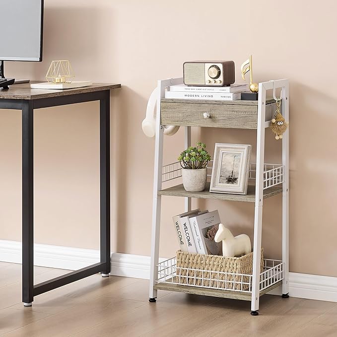 3-Tier Ladder Shelf with Drawer, Bathroom Floor Storage Shelf, Freestanding - Image 6