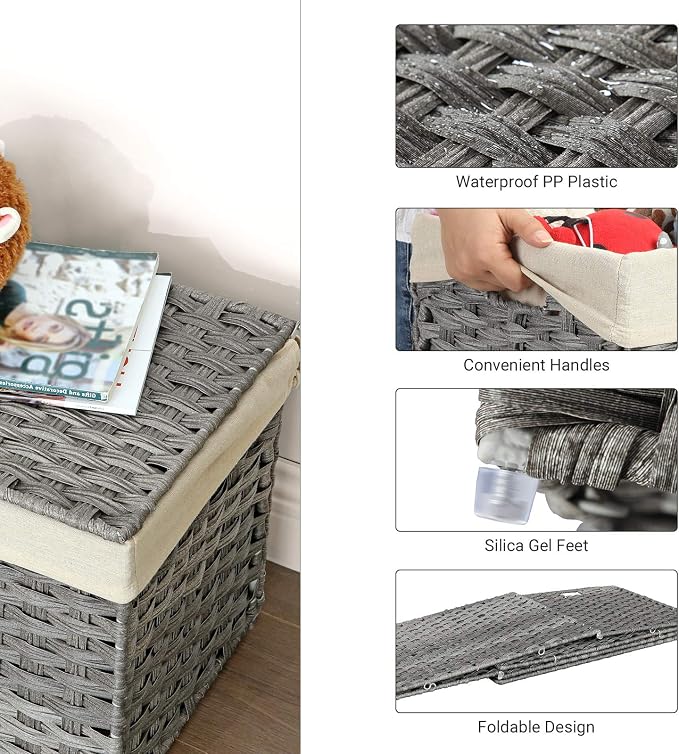 SONGMICS Storage Basket with Lid, Woven Blanket Storage Bin with Handles - Image 4