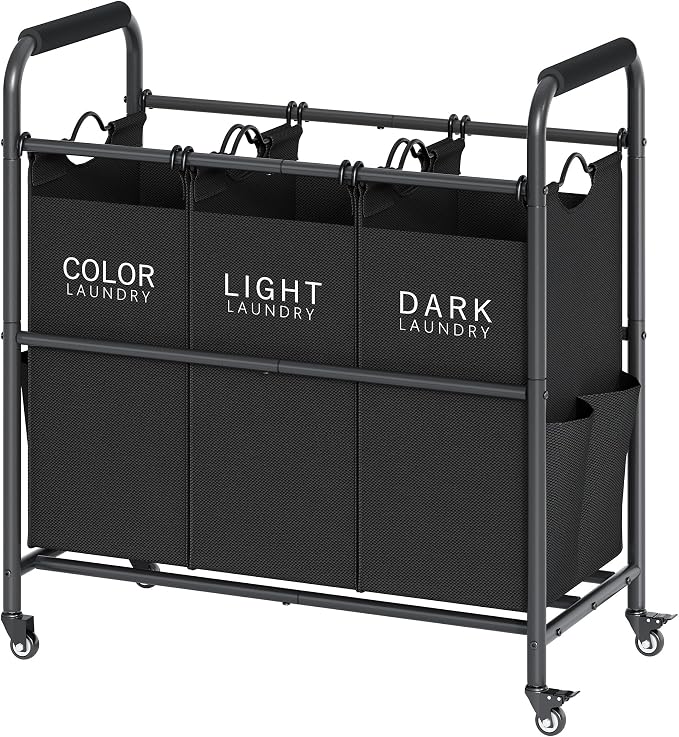 Tajsoon 3 Bag Laundry Sorter Cart, Laundry Hamper Sorter Basket by Tajsoon