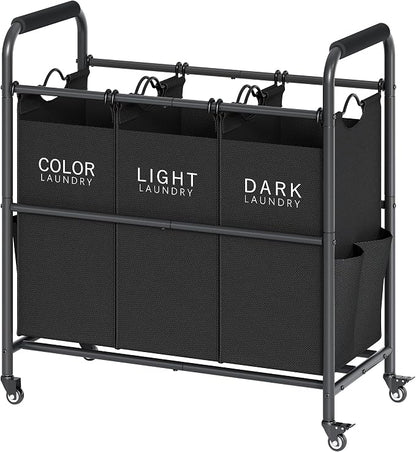 Tajsoon 3 Bag Laundry Sorter Cart, Laundry Hamper Sorter Basket by Tajsoon