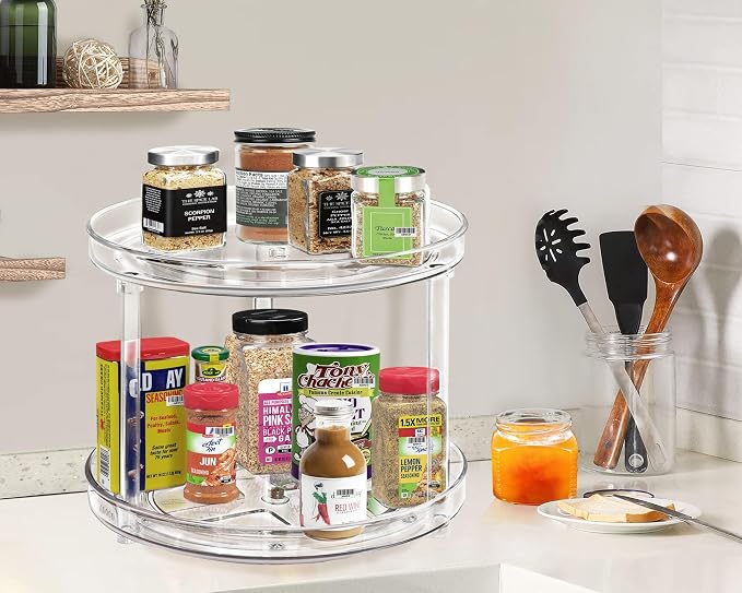 2 Tier Lazy Susan, 10.6 Inch Clear Makeup & Skincare Organizer, Bathroom - Image 3