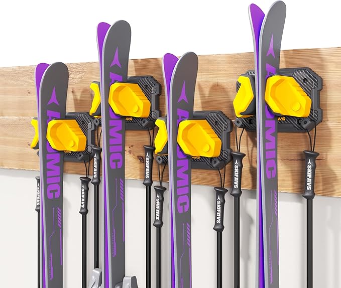 Ski & Snowboard Wall Rack for Garage Wall Fits Any Ski/board, Ski Wall Mount by SkifavsSkiWallMount