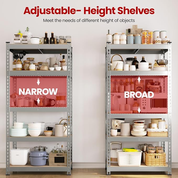 Yaheetech 5-Tier Heavy Duty Storage Shelves 28"W x 12"D x 60"H Light Gray | - Image 9