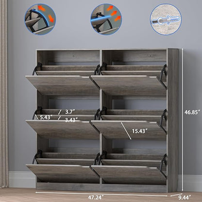BORNOON Shoe Cabinet with 6 Flip Drawers, Slim Narrow Shoe Storage Cabinet - Image 2