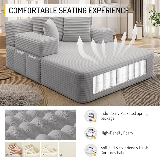 2-in-1 Convertible Chaise Lounge Indoor, 60.2" Corduroy Upholstered Chaise - Image 5