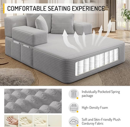 2-in-1 Convertible Chaise Lounge Indoor, 60.2" Corduroy Upholstered Chaise - Image 5