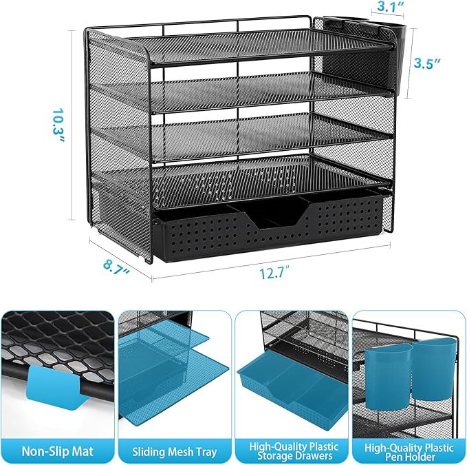LEKETREE Desk Organizer and Accessories, 5-Tier Paper Letter Tray Organizer - Image 2