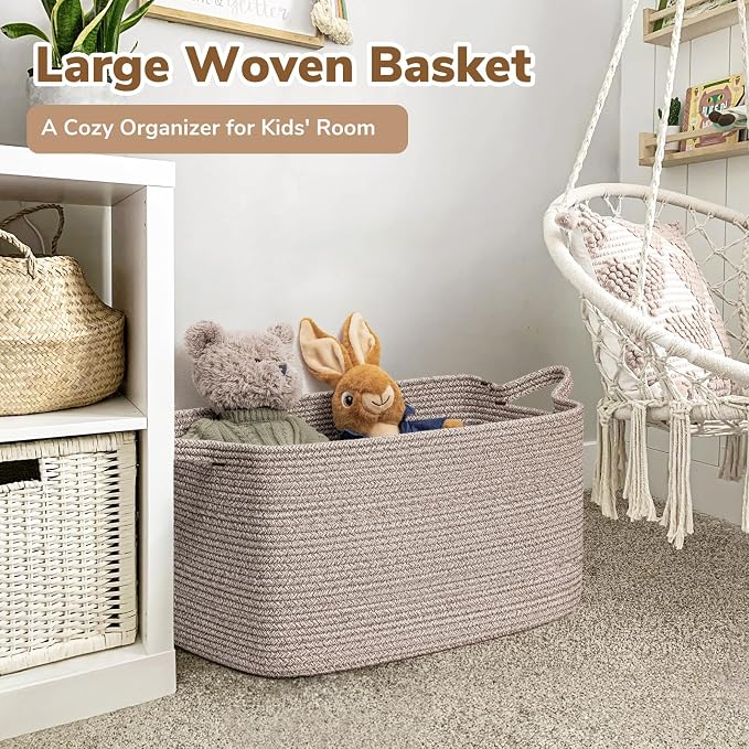 Goodpick Large Woven Storage Basket, 21.6" x 14.9" x 11.8" Blanket Basket - Image 2