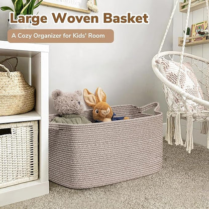 Goodpick Large Woven Storage Basket, 21.6" x 14.9" x 11.8" Blanket Basket - Image 2