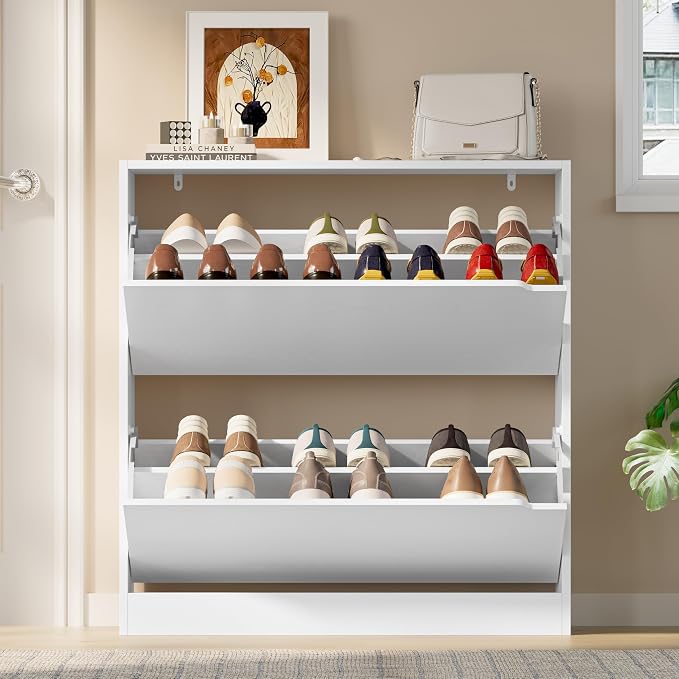 BORNOON Shoe Cabinet with 2 Flip Drawers, Slim Narrow Shoe Storage Cabinet - Image 7