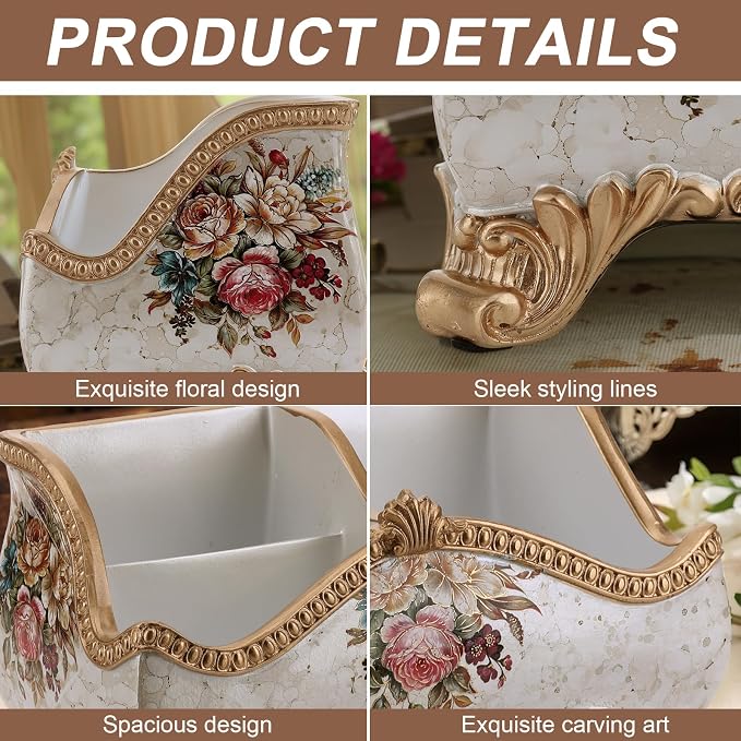 Vintage Floral Resin Tray Remote Control Holder & Desk Organizer Three - Image 7
