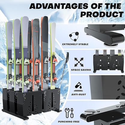 Ski Storage Rack for Garage, 12 Pair Heavy Duty Steel Freestanding Ski Storage - Image 5