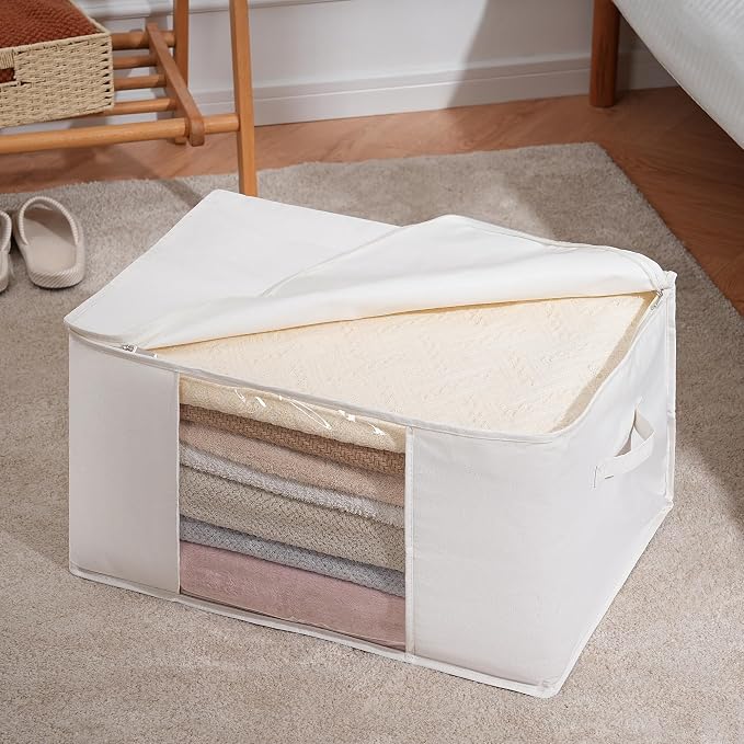 TYEERS Large Storage Bags with Zipper and Clear Window, Cotton Blended Fabric - Image 4