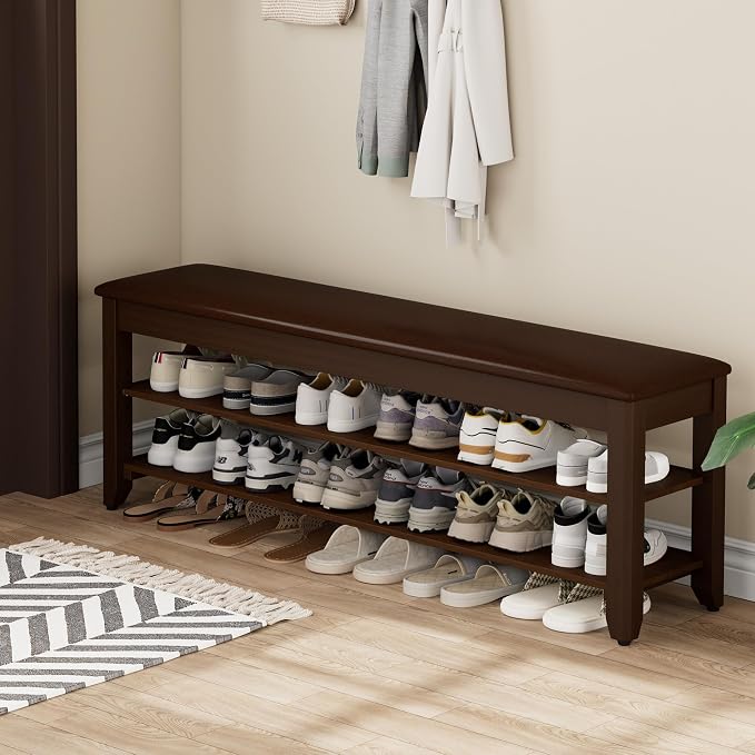 Homleke 2-Tier Solid Wood Shoe Rack Bench - Image 9