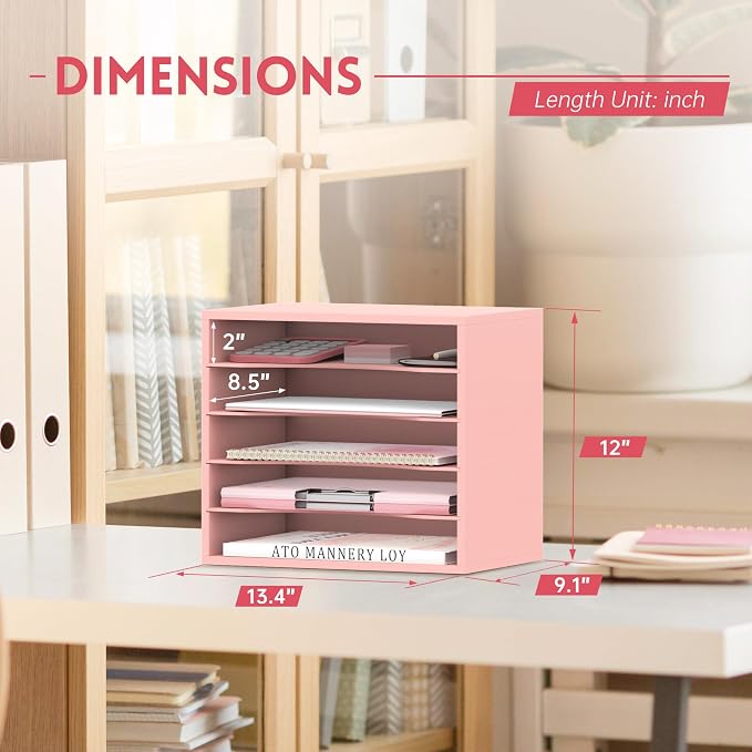 5 Tier Wood Desk Organizer, Mail Sorter and Paper Organizer - Image 3