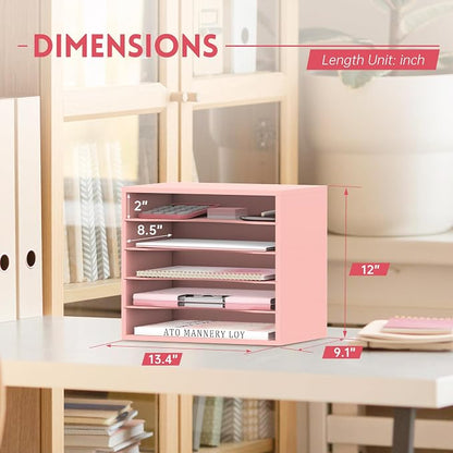 5 Tier Wood Desk Organizer, Mail Sorter and Paper Organizer - Image 3