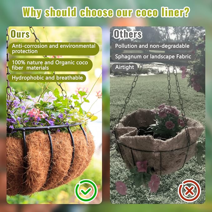 3 Pack 16 Inch Hanging Basket Coco Liners Replacement, 100% Natural Round - Image 4