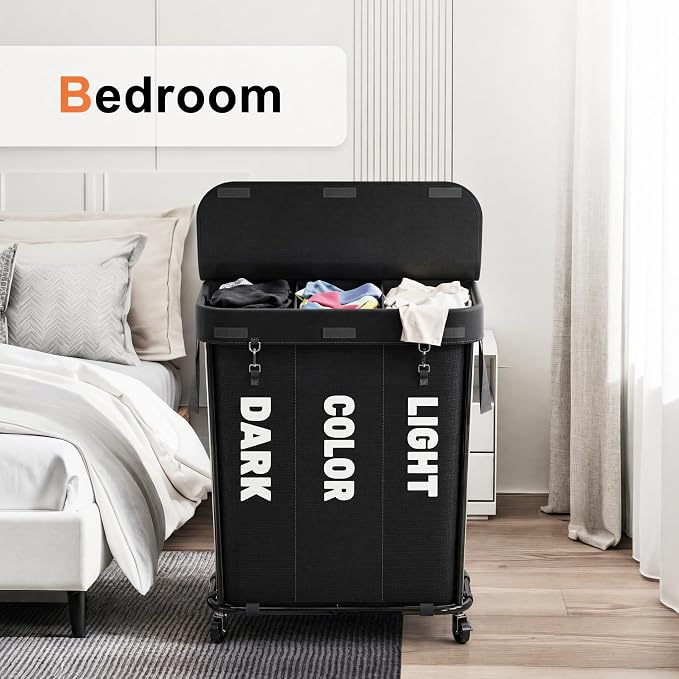 Laundry Sorter with Wheels 240L Rolling Laundry Cart, 3 Compartment Designed - Image 5