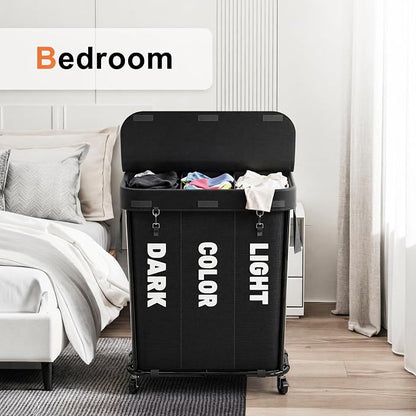 Laundry Sorter with Wheels 240L Rolling Laundry Cart, 3 Compartment Designed - Image 5