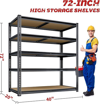 72"H Storage Shelves heavy duty, 2200LBS Garage Shelving, 5 Tier Metal Shelving - Image 3