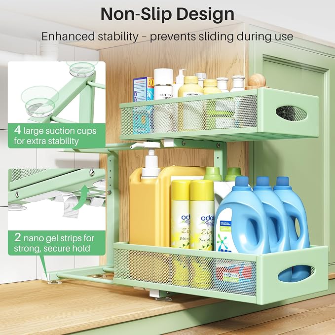 Under Sink Organizer, 2 Tier Pull out Cabinet Organizer Baskets - Image 6