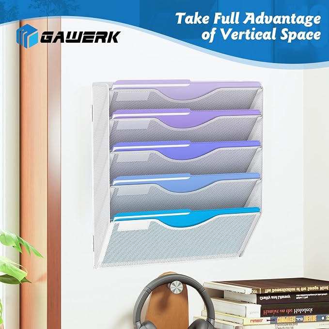 5 Tier Hanging Wall File Organizer, Mesh Mail Paper Orgnization Hanging File - Image 4