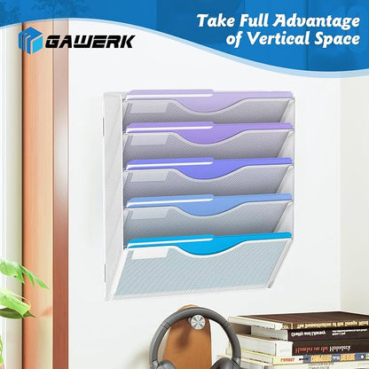 5 Tier Hanging Wall File Organizer, Mesh Mail Paper Orgnization Hanging File - Image 4