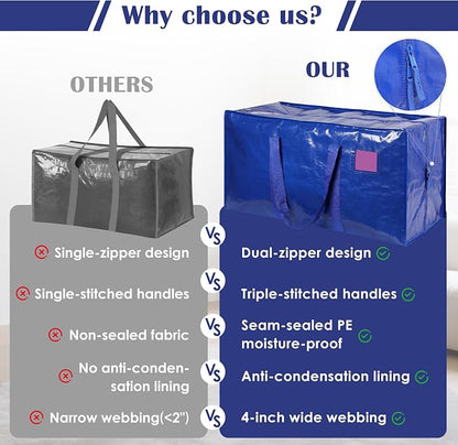 6 Pack Moving Bags with Full-Open Side Zipper, Extra Large 93L Heavy Duty - Image 9