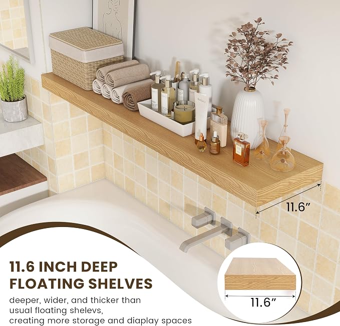 FLYJOE Deep Floating Shelves, 55 Inch Oak Shelves Set of 1 | 12 Inch Deep - Image 4