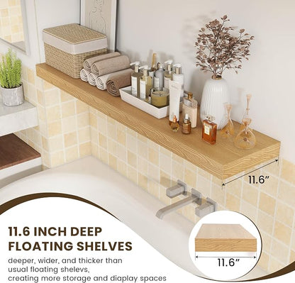 FLYJOE Deep Floating Shelves, 55 Inch Oak Shelves Set of 1 | 12 Inch Deep - Image 4