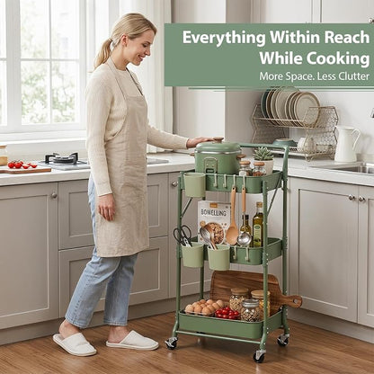 Amatic 3-Tier Folding Rolling Utility Cart - Image 7